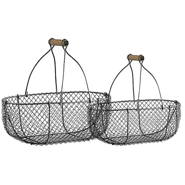 Paniers en grillage vieilli et bois (Lot de 2)