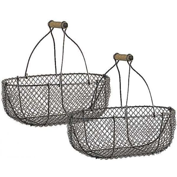 Paniers en grillage vieilli et bois (Lot de 2)