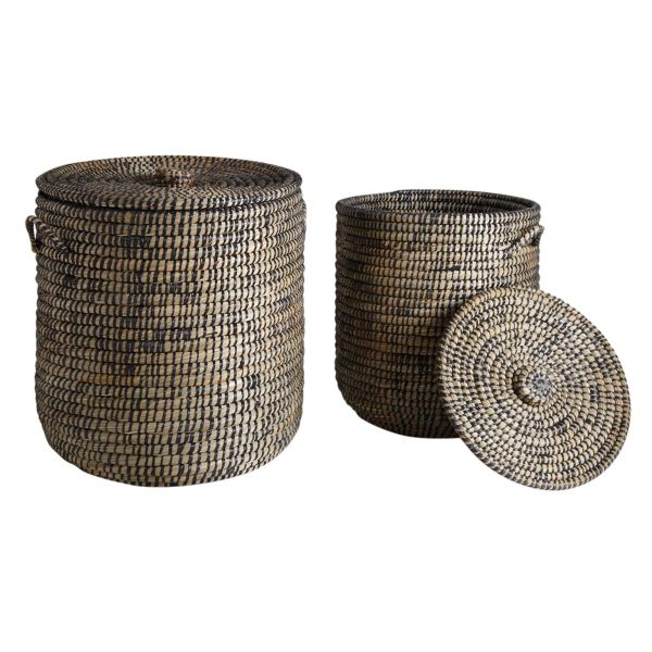 Paniers à linge ronds en jonc (lot de 2)