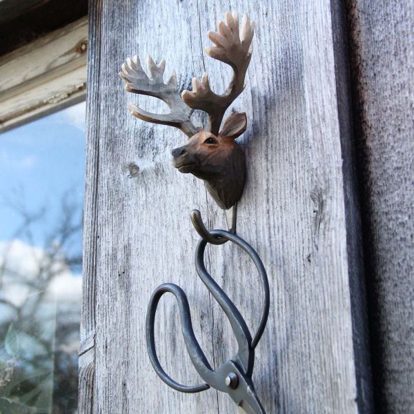 Patère animal en bois sculpté à la main et métal - 7