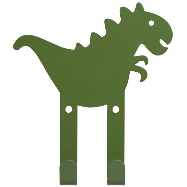 Patère enfant en métal 2 crochets dinosaure vert