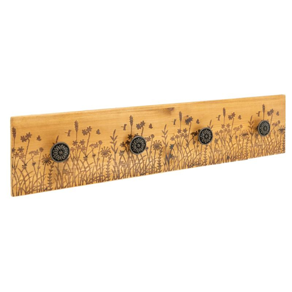 Patère en pin Fleurs Champêtres