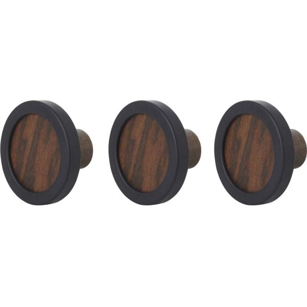 Patère ronde noyer et caoutchouc Hub (Lot de 3)
