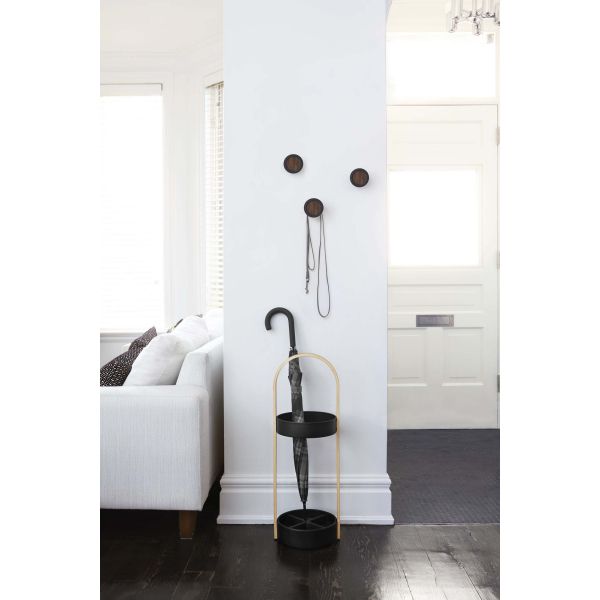 Patère ronde noyer et caoutchouc Hub (Lot de 3) - UMBRA