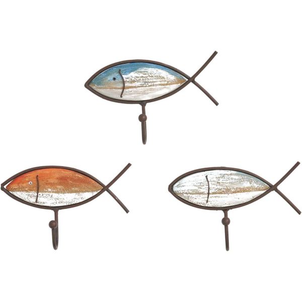 Patères en bois et métal Poissons colorés (Lot de 3)