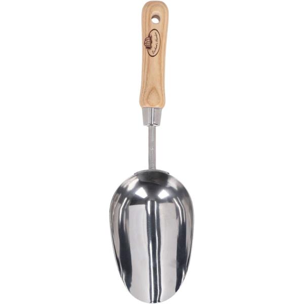 Pelle à terreau et compost en acier inoxydable et bois de frêne