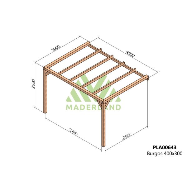 Pergola accolée en bois lamellé-collé Burgos - Maderland