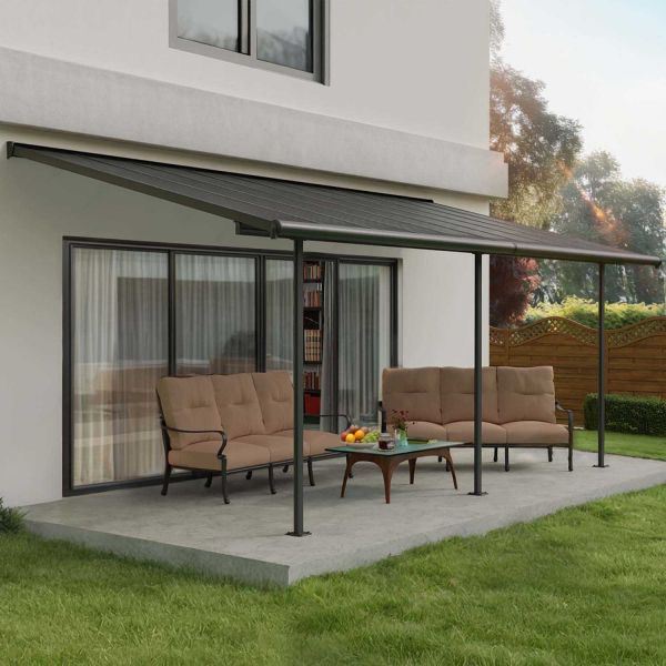 Pergola à adosser en aluminium et polycarbonate gris Capri - Canopia by Palram