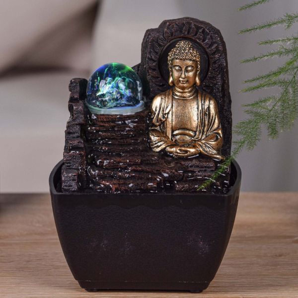 Petite fontaine d'intérieure en résine avec LED bouddha Theravada - SUC-0280