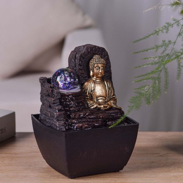 Petite fontaine d'intérieure en résine avec LED bouddha Theravada - 25,90