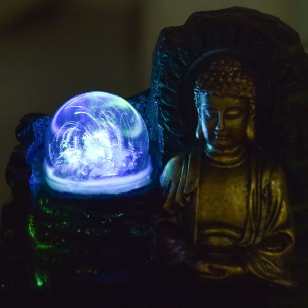 Petite fontaine d'intérieure en résine avec LED bouddha Theravada - 8