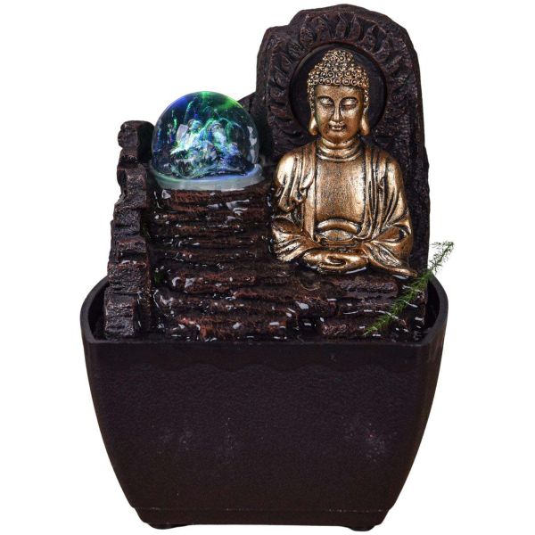 Petite fontaine d'intérieure en résine avec LED bouddha Theravada