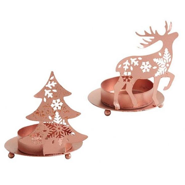 Photophore de Noël en métal cuivré (Lot de 2)