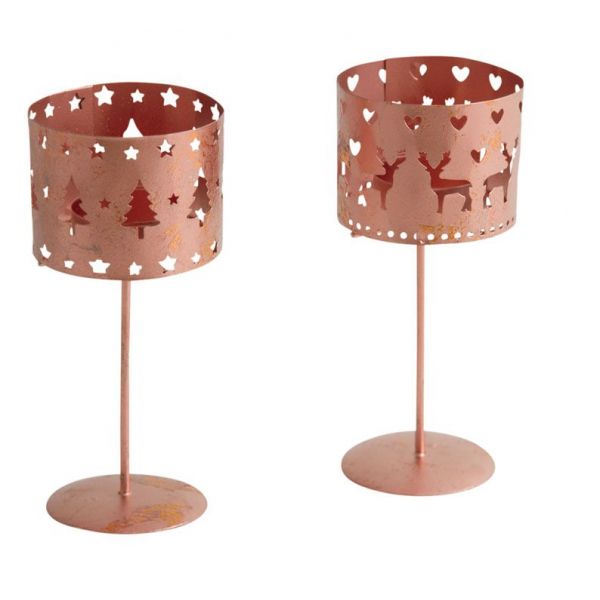 Photophore de Noël sur pied en métal cuivré (Lot de 2)