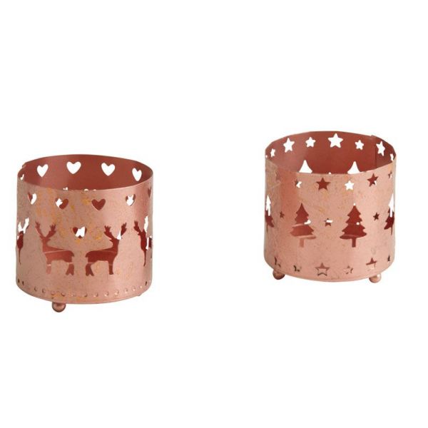 Photophore de Noël rond en métal cuivré (Lot de 2)