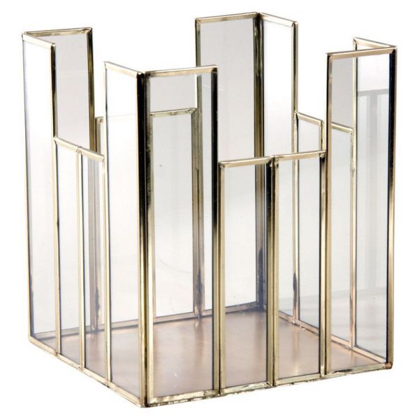 Photophore carré en laiton et verre 19x19cm