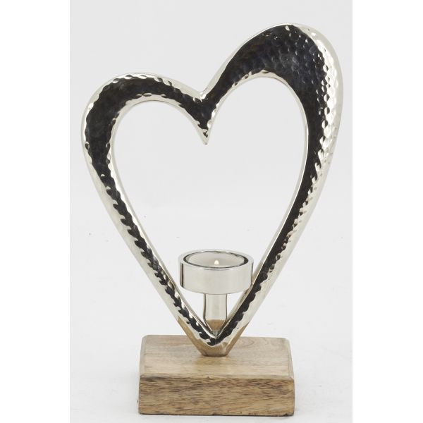 Photophore coeur en aluminium et bois de manguier - 5