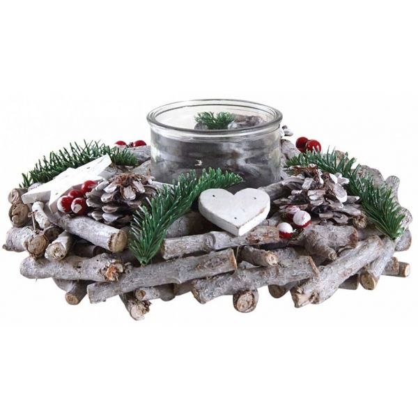Photophore couronne de Noël en bois et verre - AUBRY GASPARD