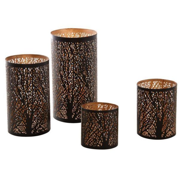 Photophores cylindriques noir et or (Lot de 4)