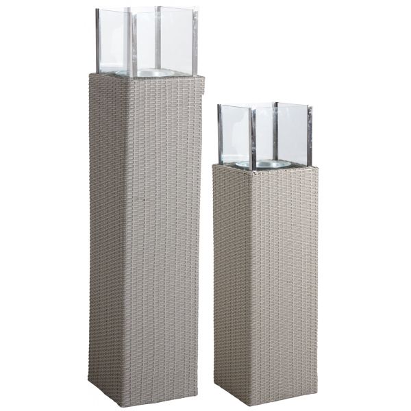 Photophore d'extérieur gris en résine et verre - 179