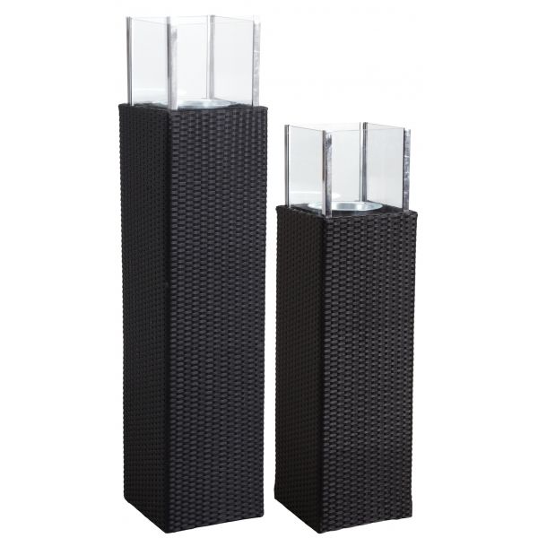 Photophore d'extérieur noir en résine et verre - AUB-2917