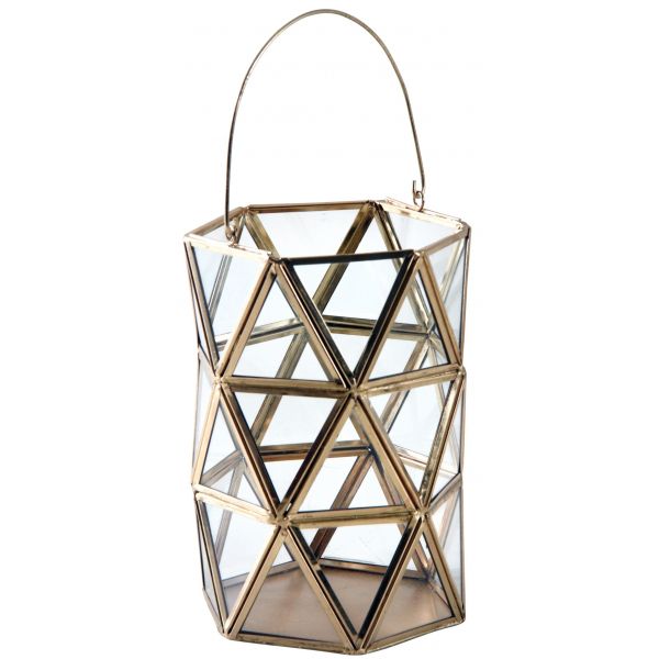 Photophore hexagonal en verre et laiton