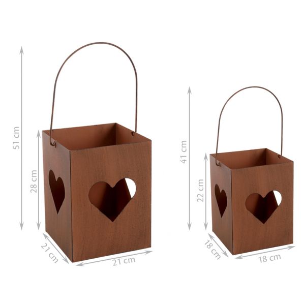 Photophore de jardin en métal rouillé (Lot de 2) - AUB-1945