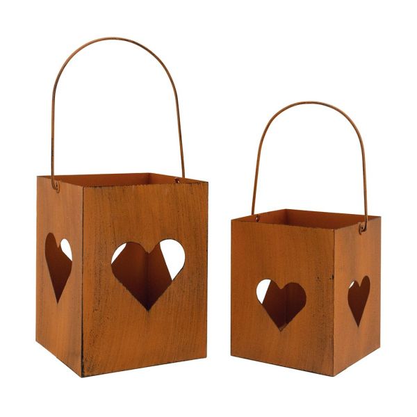 Photophore de jardin en métal rouillé (Lot de 2)