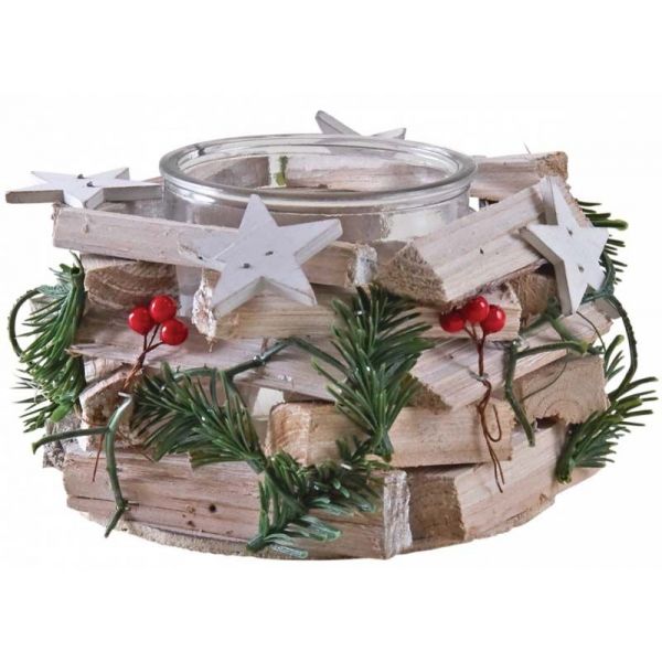 Photophore Noël en bois et verre