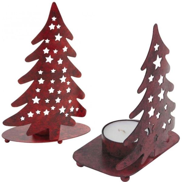 Photophore sapin de Noël en métal (Lot de 2)