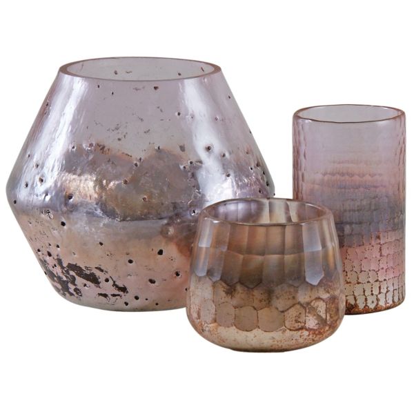 Photophore en verre teinté rose et doré 8 cm - 5