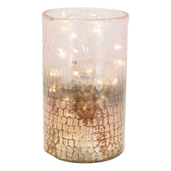 Photophore en verre teinté rose et doré 8 cm - AUBRY GASPARD