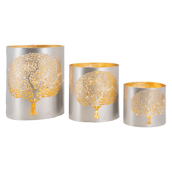 Photophores en métal gris Arbre de vie (Lot de 3) - AUBRY GASPARD