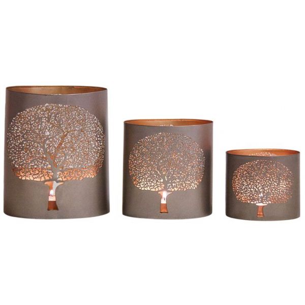 Photophores en métal gris Arbre de vie (Lot de 3) - AUBRY GASPARD