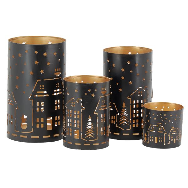 Photophores en métal noir et doré Maison (lot de 4)