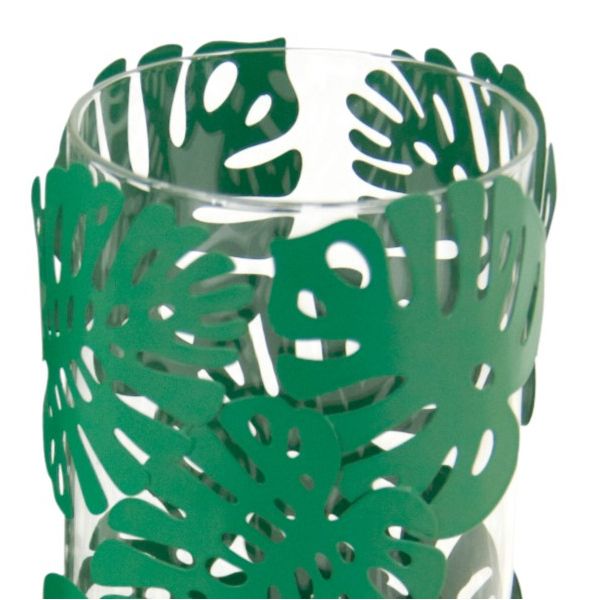 Photophores ronds verts feuilles tropicales métal (Lot de 2) - 19,90