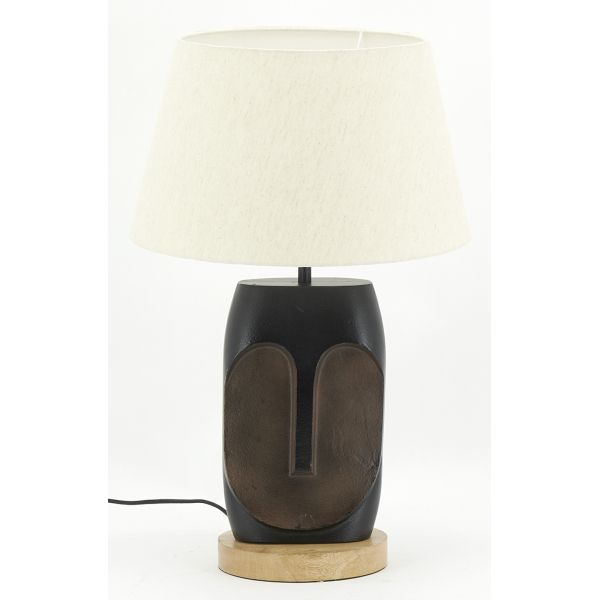 Pied de lampe Visage en aluminium noir et manguier - AUB-5237