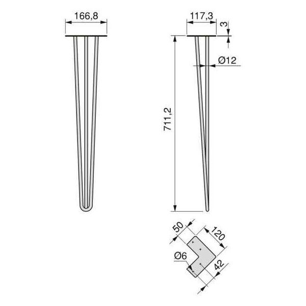 Pieds de table en acier 3 fils Hairpin (Lot de 4) - EMU-0324