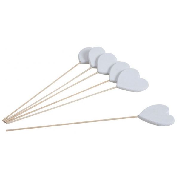 Piques coeurs en bois blanc (Lot de 6)