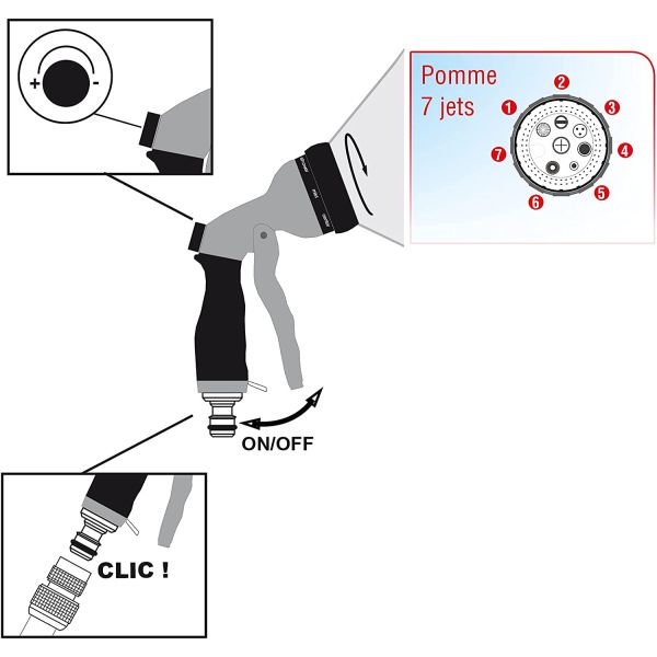 Pistolet pomme en métal 7 jets - BOT-0125