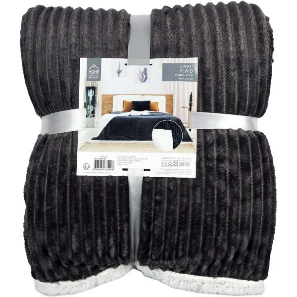 Plaid en flanelle cotelé doublure sherpa 180 x 220 cm - 34,90