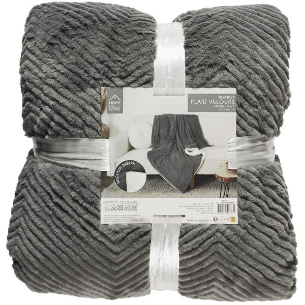 Plaid imitation fourrure grise et sherpa 140 x 200 cm - CMP-5357
