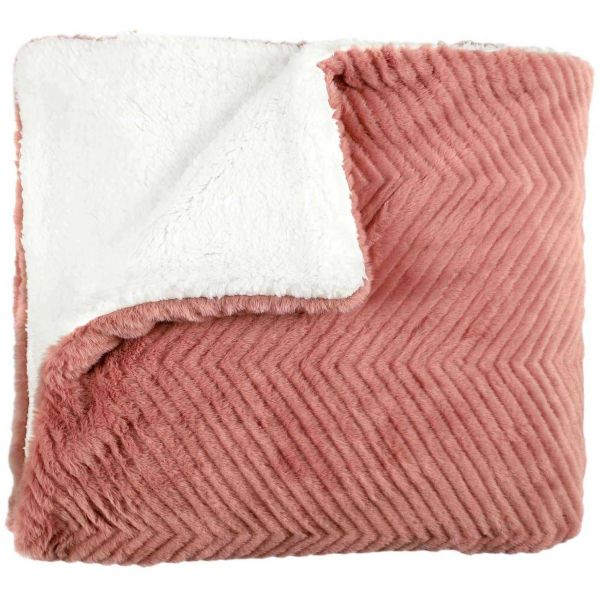 Plaid imitation fourrure rose et sherpa 140 x 200 cm