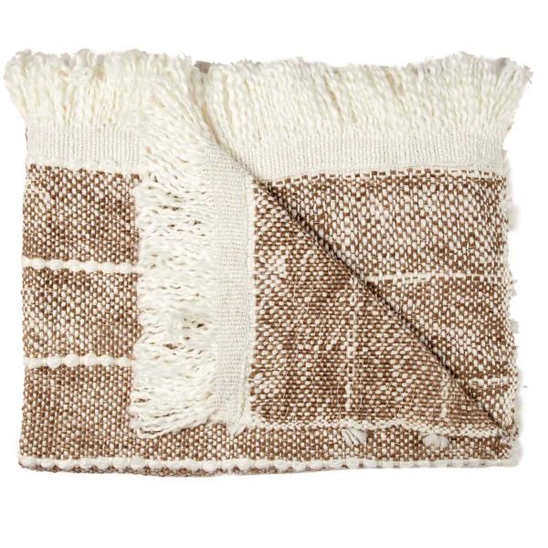 Plaid en maille tressée à franges 120 x 150 cm - THE HOME DECO FACTORY