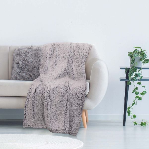 Plaid en sherpa gris 120 x 150 cm - THE HOME DECO FACTORY