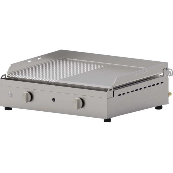 Plancha en inox lisse et rainurée Chef 55 cm