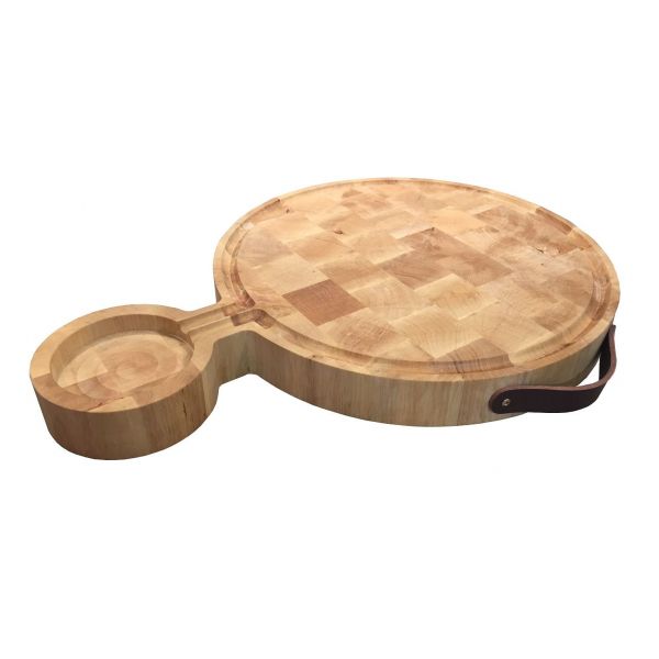 Planche ronde Billot en bois de charme avec lanière en cuir