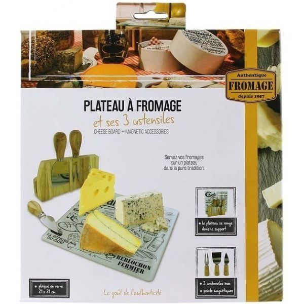 Planche à fromages avec support + 3 ustensiles aimantés - TOTALLY ADDICT
