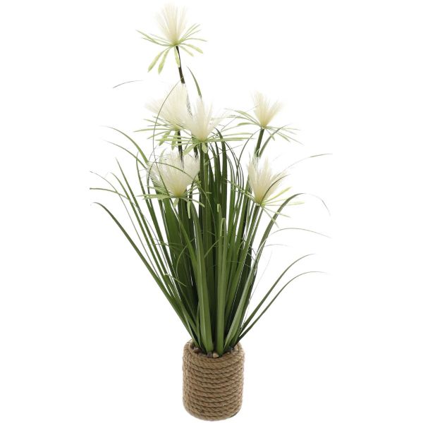 Plante artificielle avec fleurs blanches avec pot en jute - SIL