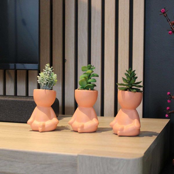 Plante artificielle pot en terracotta bonhomme (lot de 3) - SIL